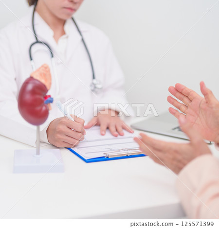 Elderly Patient consultation with doctor for Kidney disease, Urinary system and Stones, Cancer, world kidney day, Chronic kidney, Urology, Nephritis, Renal, Transplant and medical healthcare concept Elderly Patient consultation with doctor for Kidney disease, Urinary system and Stones, Cancer, world kidney day, Chronic kidney, Urology, Nephritis, Renal, Transplant and medical healthcare concept 125571399