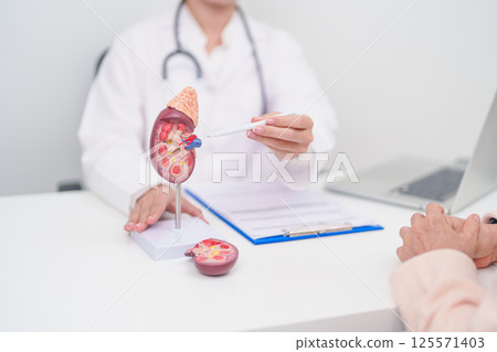 Elderly Patient consultation with doctor for Kidney disease, Urinary system and Stones, Cancer, world kidney day, Chronic kidney, Urology, Nephritis, Renal, Transplant and medical healthcare concept Elderly Patient consultation with doctor for Kidney disease, Urinary system and Stones, Cancer, world kidney day, Chronic kidney, Urology, Nephritis, Renal, Transplant and medical healthcare concept 125571403