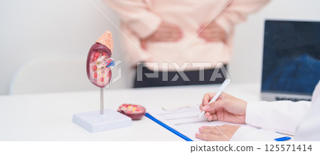 Elderly Patient consultation with doctor for Kidney disease, Urinary system and Stones, Cancer, world kidney day, Chronic kidney, Urology, Nephritis, Renal, Transplant and medical healthcare concept 125571414