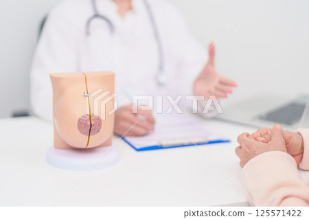 woman Patient consultation with doctor for Breast Augmentation Surgery, October Breast Cancer Awareness month, implant, Diagnosis, Beauty woman enlargement and medical healthcare concept 125571422