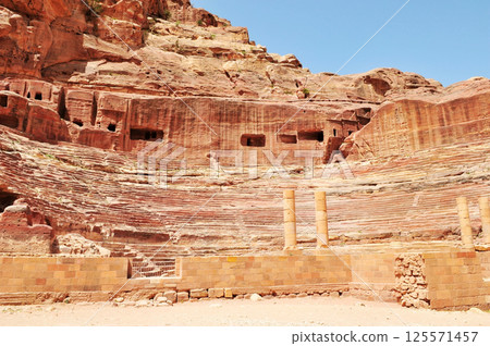 The ruins of an ancient Roman theater in Petra, Jordan. The ruins of an ancient Roman theater in Petra, Jordan. 125571457