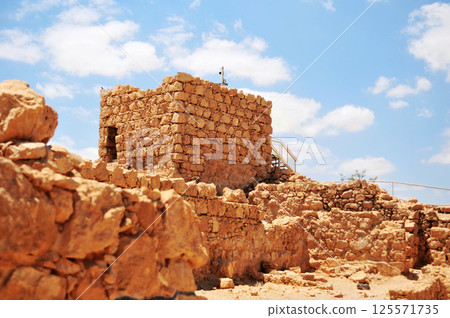 The ruins of the ancient city of the state of Masada,israel The ruins of the ancient city of the state of Masada,israel 125571735