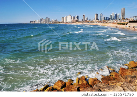 Mediterranean coast of Yafa, Tel Aviv, Israel 125571780
