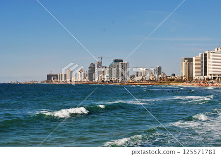 Mediterranean coast of Yafa, Tel Aviv, Israel 125571781