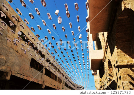 Very special decorations in the old city of Yafa, Tel Aviv, Israel 125571783