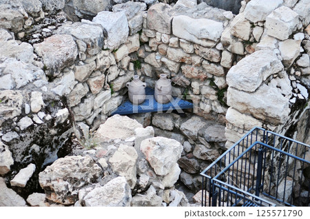 Partial photos of the ruins of the city of David in Jerusalem, Israel, taken at dusk 125571790