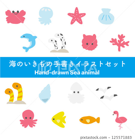 Hand-drawn sea creatures vector illustration set: A collection of cute marine life icons Hand-drawn sea creatures vector illustration set: A collection of cute marine life icons 125571883