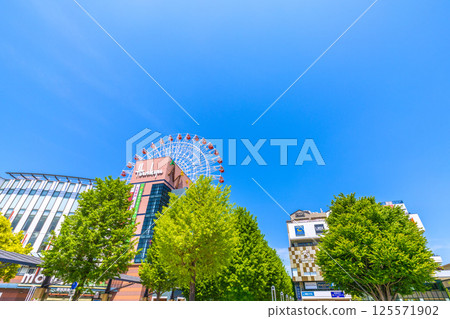 Yokohama cityscape in Japan, overlooking the Ferris wheel at Center-Kita Station and Hankyu Tsuzuki 125571902