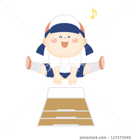 穿著運動服的女孩跳過箱子的插圖 125572048