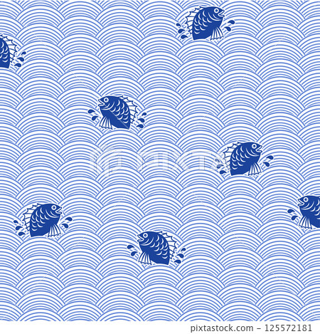Japanese style, sea bream and wave pattern 125572181