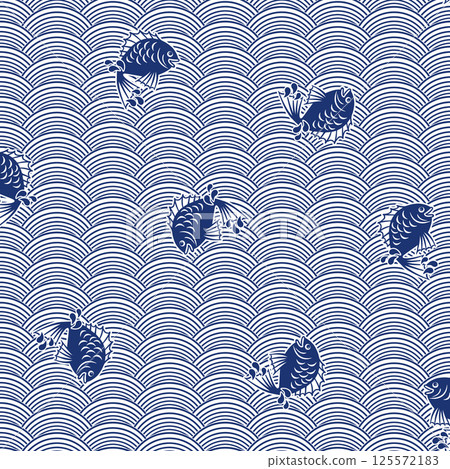 日式、鯛魚和波浪紋 125572183