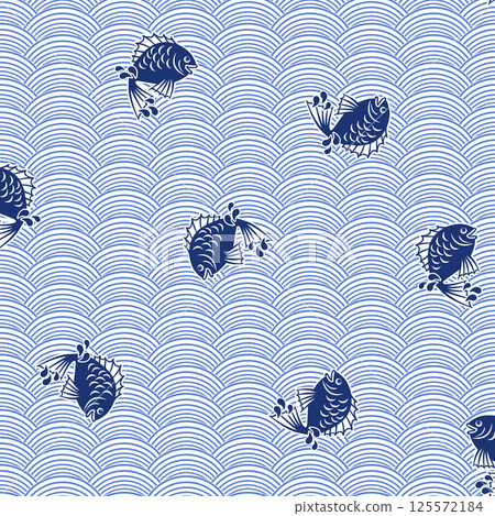 日式、鯛魚和波浪紋 125572184