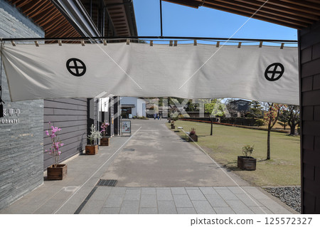 March 23 2025 Serene Garden View Framed By a Traditional Fabric Screen 125572327