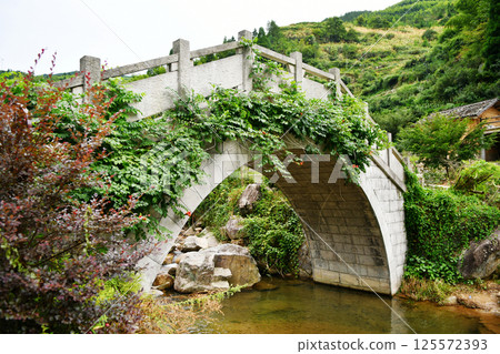 a stone bridge over a stream 125572393