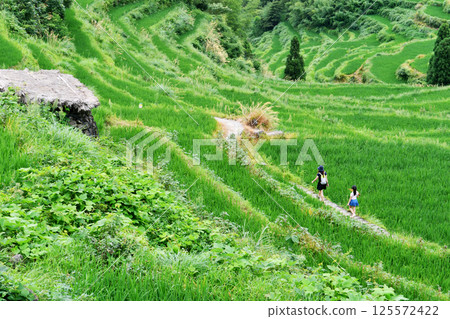 two young ladys standing on the terraces two young ladys standing on the terraces 125572422