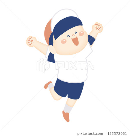 Illustration of a girl in gym clothes posing with her fist in the air 2 125572961