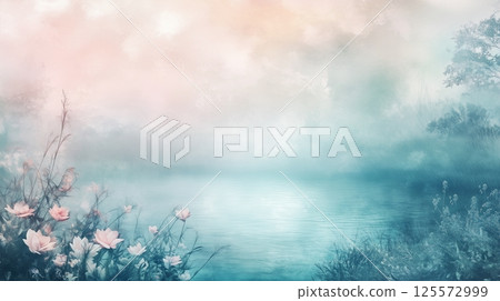 Watercolor floral image, pink and light blue 125572999