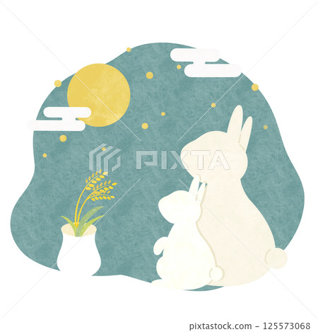 Moon viewing White rabbit Parent and child Blue-green 125573068