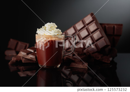 Hot chocolate with whipped cream. Hot chocolate with whipped cream. 125573232