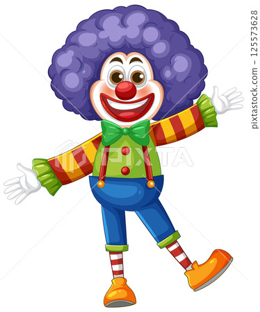 Colorful Clown with Purple Afro and Striped Outfit Colorful Clown with Purple Afro and Striped Outfit 125573628
