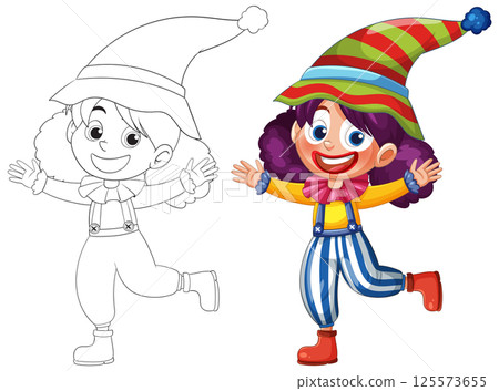 Colorful Clown Vector Illustration with Outline Version Colorful Clown Vector Illustration with Outline Version 125573655