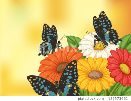 Butterflies Resting on Vibrant Summer Flowers 125573661