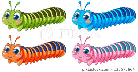 Colorful Cartoon Caterpillars in Vector Style 125573664