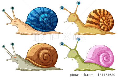 Colorful Snail Vector Illustration Set 125573680