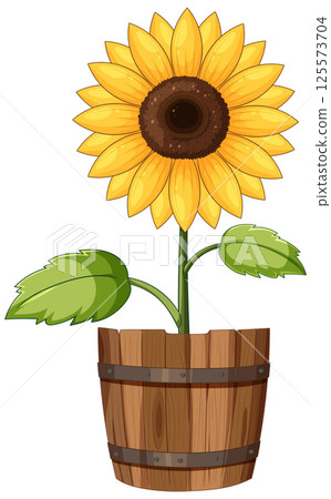 Sunflower in Wooden Pot Illustration 125573704