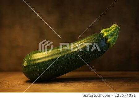 Fresh green zucchini on brown table. Generated AI 125574051