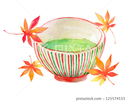 Watercolor illustration Autumn image Tea and autumn leaves 125574533