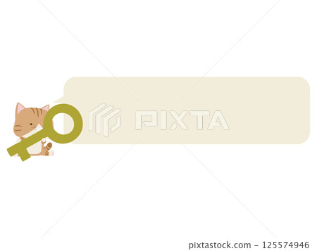 Brown tabby cat holding a key. With speech bubble 125574946