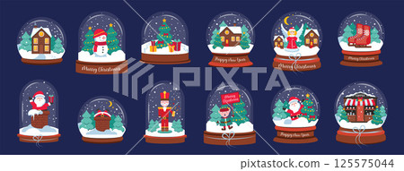 Set of Christmas Snow Globes with Santa Claus, and etc 125575044