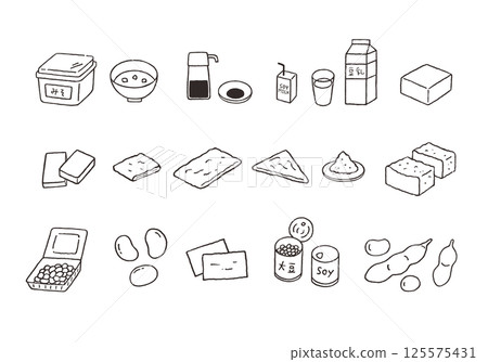 Soy products hand-drawn illustration set (monochrome) 125575431