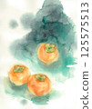 三個柿子，透明水彩 125575513