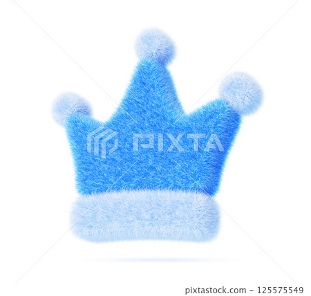 3d blue fur fluffy crown ui icon. Medieval royal headdress for king, queen, prince or princess. Monarchy symbol for game or web design. Cute soft plush corona badge with hairy texture. 3D illustration 3d blue fur fluffy crown ui icon. Medieval royal headdress for king, queen, prince or princess. Monarchy symbol for game or web design. Cute soft plush corona badge with hairy texture. 3D illustration 125575549