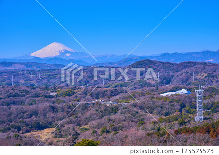 從神奈川縣平塚市駒山公園（湘南台）向西眺望（富士山、大磯町、足柄上郡、山巒等） 125575573