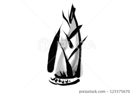 Black and white hand-drawn sumi-e bamboo shoot illustration Black and white hand-drawn sumi-e bamboo shoot illustration 125575670