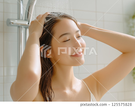 美麗的日本女人洗頭 125575828