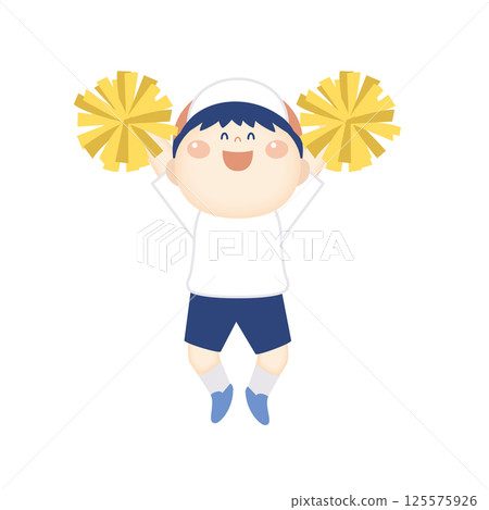 Illustration of a boy in gym clothes dancing with pom-poms 6 125575926
