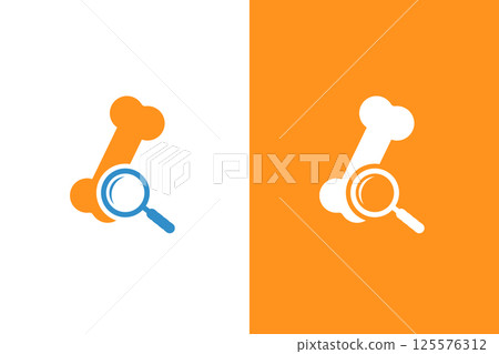 Human bone and loupe logo combination. Bone and magnifier logotype design template. Human bone and loupe logo combination. Bone and magnifier logotype design template. 125576312