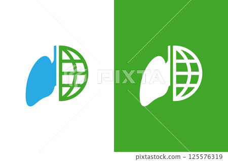 Human lungs and earth logo combination. Globe lungs logotype design template. 125576319