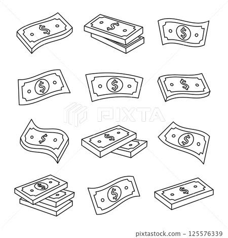Set of outline dollar cash symbols. Finance, investment, business concept. Vector illustration. Set of outline dollar cash symbols. Finance, investment, business concept. Vector illustration. 125576339