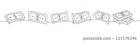 Money bills set one line continuous drawing. Money investment and finance. Vector illustration. 125576346