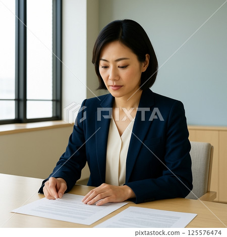 婦女在會議室看材料 125576474