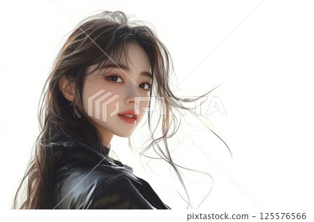 Portrait of a smiling woman looking at camera on white background 125576566