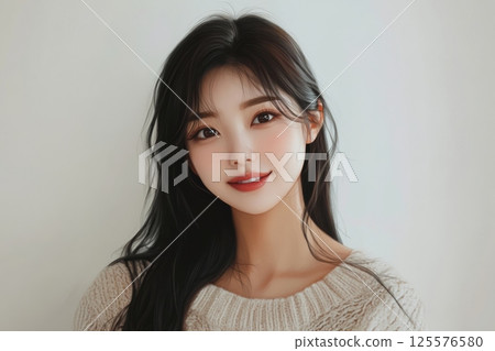 Portrait of a smiling woman looking at camera on white background Portrait of a smiling woman looking at camera on white background 125576580