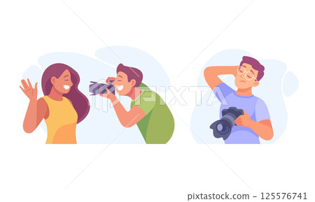 A photographer captures genuine smiles and joyful moments in a creative studio setting A photographer captures genuine smiles and joyful moments in a creative studio setting 125576741