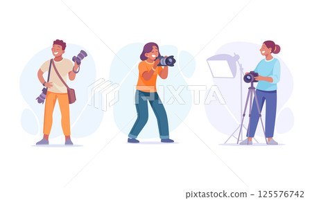 A Variety of Diverse Photographers Skillfully Capturing Moments Both in Studio and Outdoor Settings A Variety of Diverse Photographers Skillfully Capturing Moments Both in Studio and Outdoor Settings 125576742