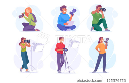 Diverse Photographers in Action, Actively Capturing Precious Moments in Their Unique Ways Diverse Photographers in Action, Actively Capturing Precious Moments in Their Unique Ways 125576753
